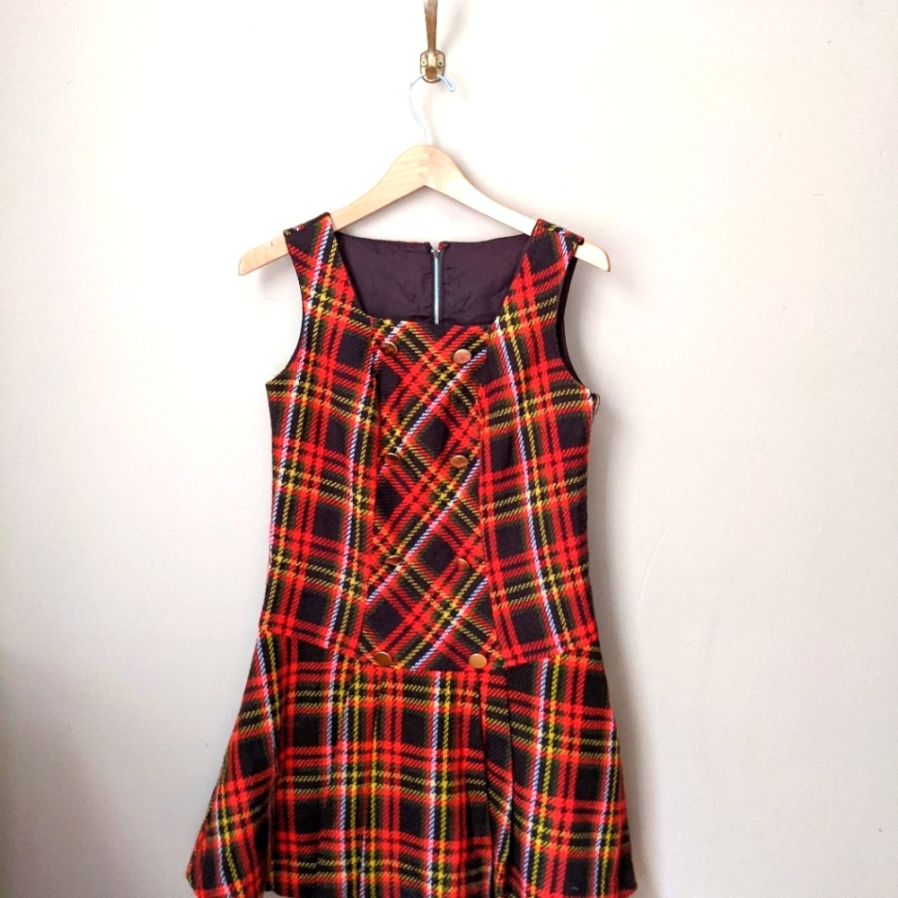 Vintage Plaid Sleeveless Dress w/ Pleated Skirt - Picture 1 of 3